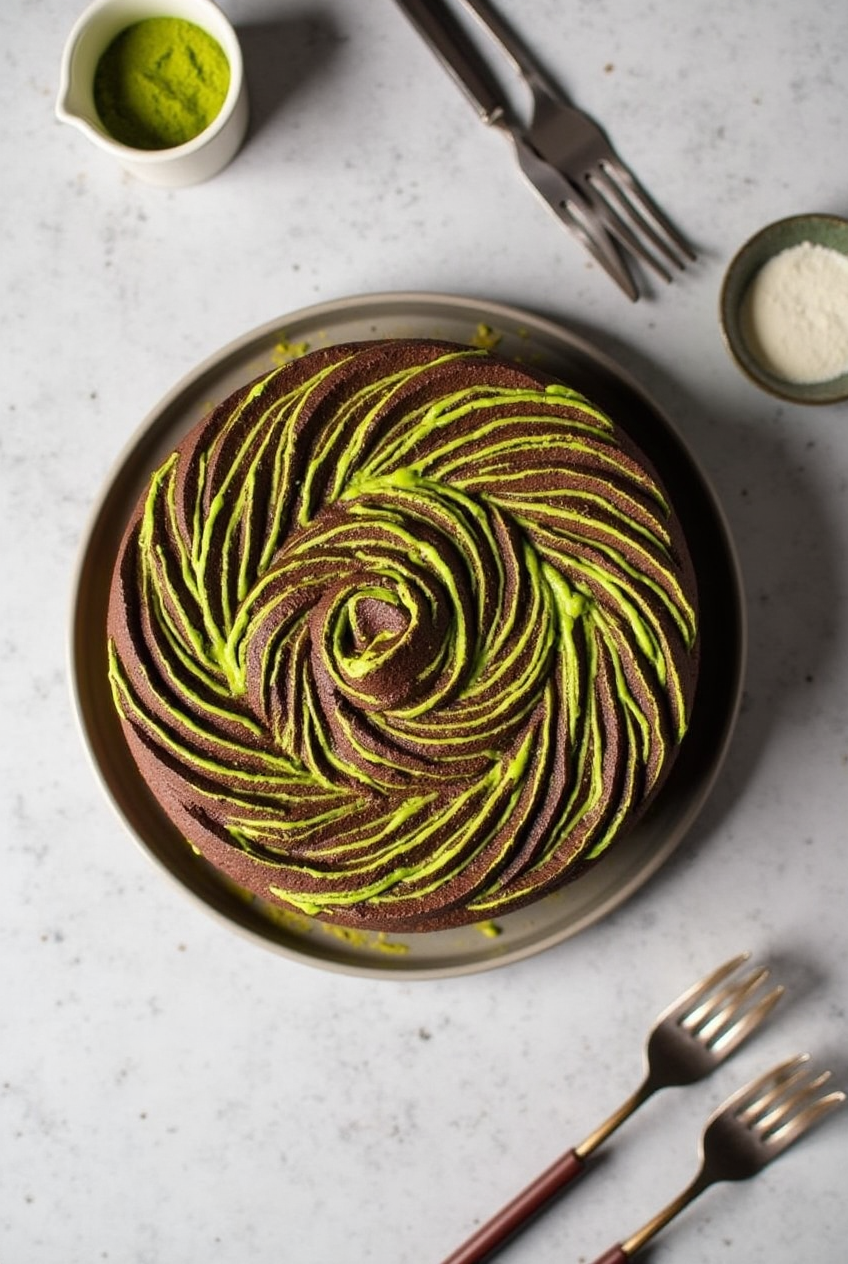 Chocolate Matcha Marble Cake.